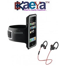 OkaeYa Sports Armband Gym Running Jog Case Arm Holder for Cell Phone With QC-10 Jogger Sports Bluetooth Headset 